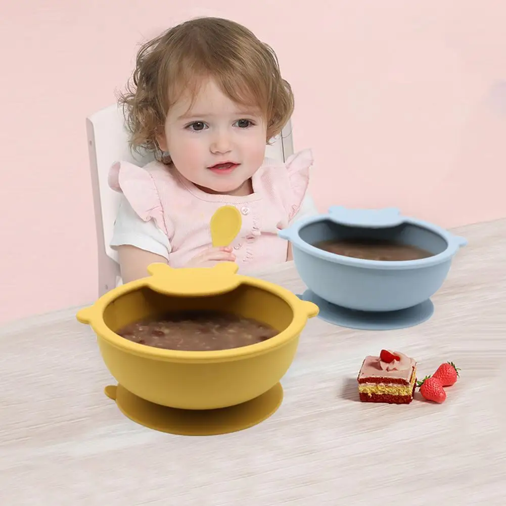

Silicone Cookware Accessories Children's Tableware Food Container Dishes 5Color Children Training Bowl And Feeding Spoon