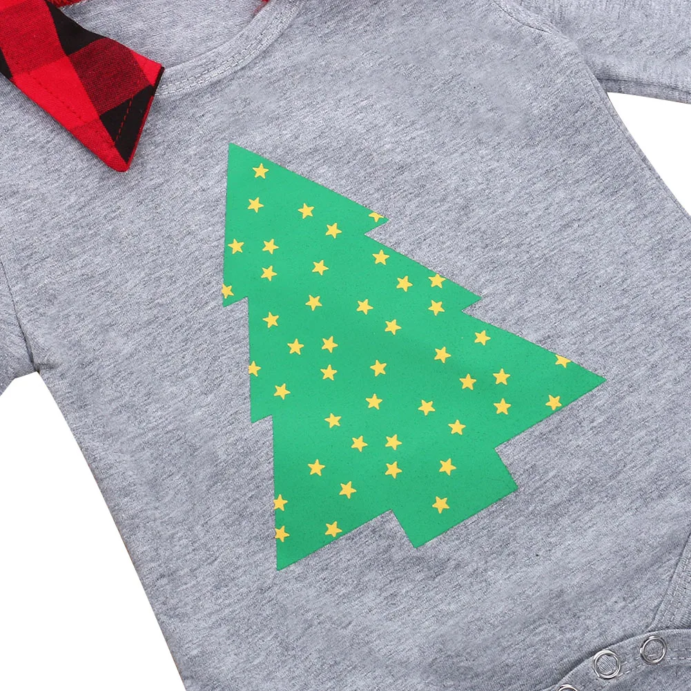 

Baby Christmas Bodysuit Clothes Button Up Collar Little Gentleman's Bodysuits Jumpsuit Xmas Tree Santa Print Playsuit 0-18M