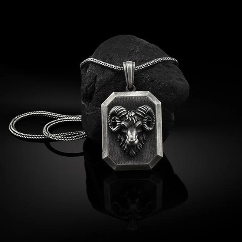 

Zodiac Constellation Jewelry on the neck Aries Ram Head Pendant Necklaces for man Retro Distressed Animal Men's Chain Necklace