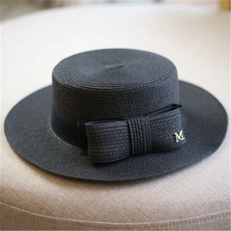 

summer hats wide brim flat top bowknot elegant straw hats summer spring outdoor travel beach white khaki black formal sun hats