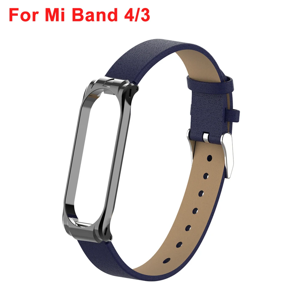 Navy For Band 4 Yuedaer для Xiaomi mi Band 3 4 фитнес-трекер цветной кожаный mi Band 4 3 ремешок черный золотой чехол Модный браслет напульсники - Цвет: Navy For Band 4