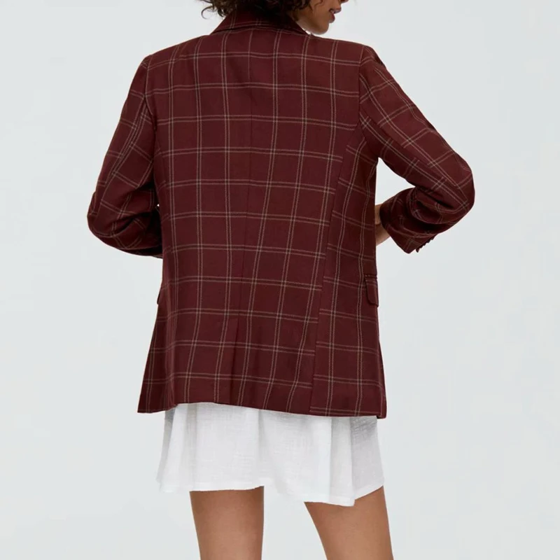 Осенне зимний винтажный клетчатый блейзер для женщин модные двубортные костюмы