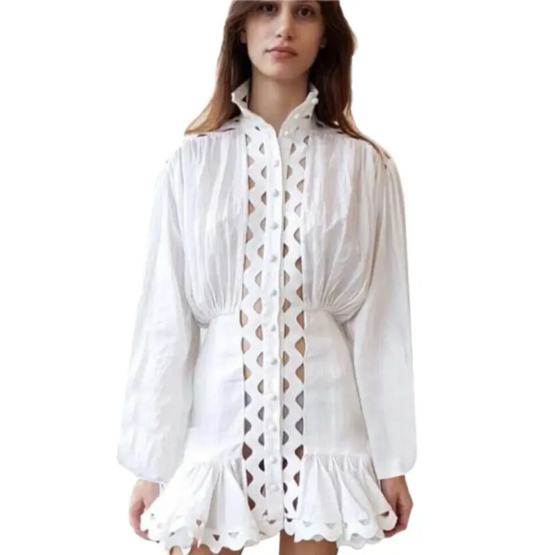 

Women Casual Short Sleeve Solid Lace Hollow Out Top Shirt Blouse Mini Maxi Dress