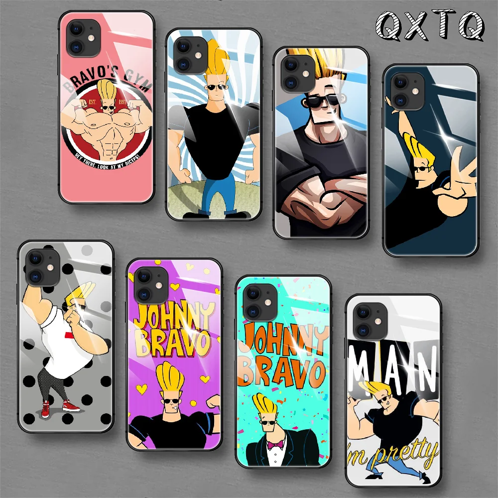 

Johnny Bravo Cartoon Tempered Glass Phone Case For IPhone 5 6 7 8 11 12 13 S SE X Xs Xr Plus Pro Max IPhone13 Mini Cover Cell