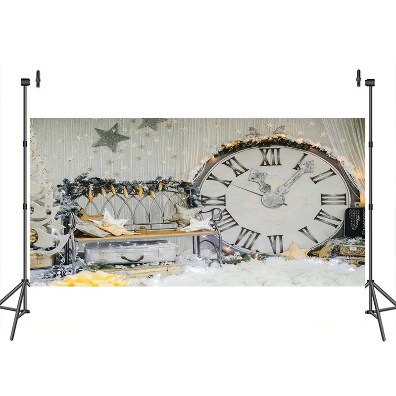 

Mocsicka Christmas Background Big Clock White Curtain Photography Backdrop Photo Background Photocall Photo Studio