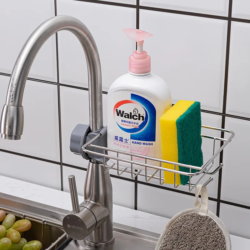 

Sink Caddy Organizer Kitchen Faucet Sponge Holder Stainless Steel Faucet Storage Rack Hanging Shelf Soap Sponge Storage Rack