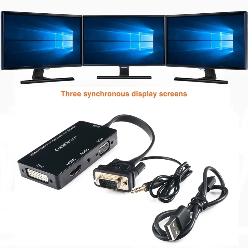 4in1 VGA  to VGA HDMI DVI Adapter Converter for Desktop Laptop VGA Graphics Card with Micro USB Power