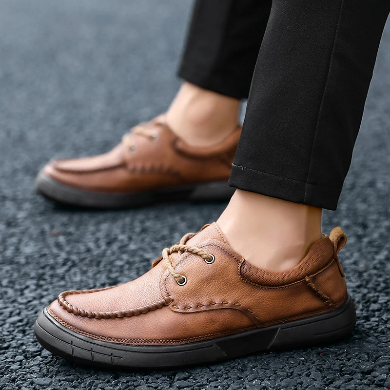 

Men's Genuine Leather Shoes Fashion Hand Stitched Oxford Shoes British Trend High Quality Casual Shoes Comfortable Men Shoes