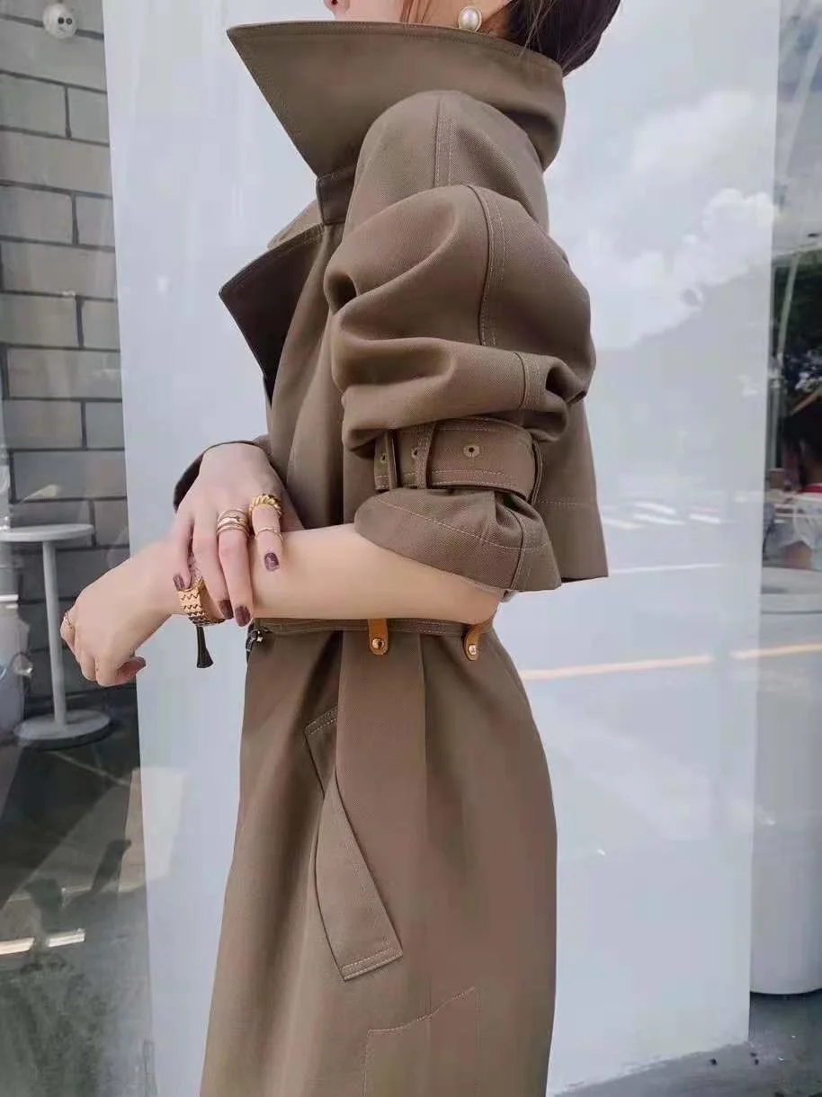 

Horseshoe belt trench coat 2021 new pure original casual fashion coat spring