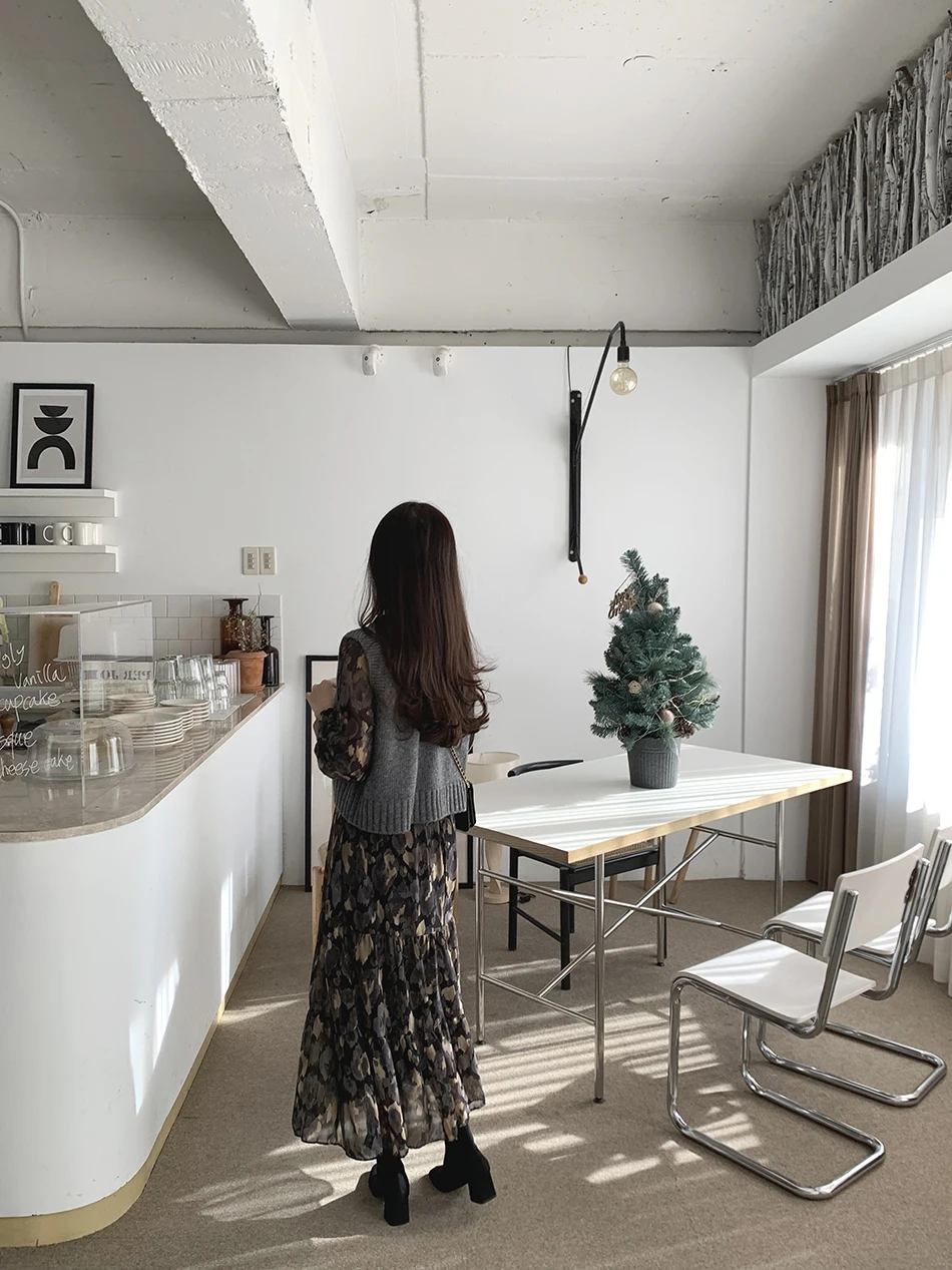 

Sutimine New Elegant Vintage Floral Print Maxi Dress Boho Lantern Sleeve Chiffon Long Dresses Casual Slim Autumn Dresses Women