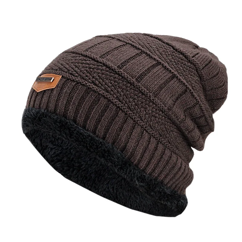 

Men Winter Hat 2021 Knitted Black Hats Thick Warm Bonnet Skullies Beanie Soft Cotton Beanies