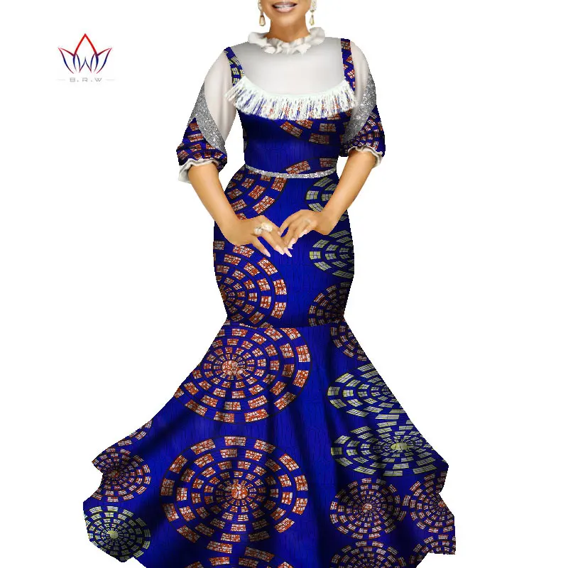 

Dashiki African Dress for Women Bazin Riche Ruffle collar Wedding Party Dress Traditional sweet Lolita African Clothing WY9047
