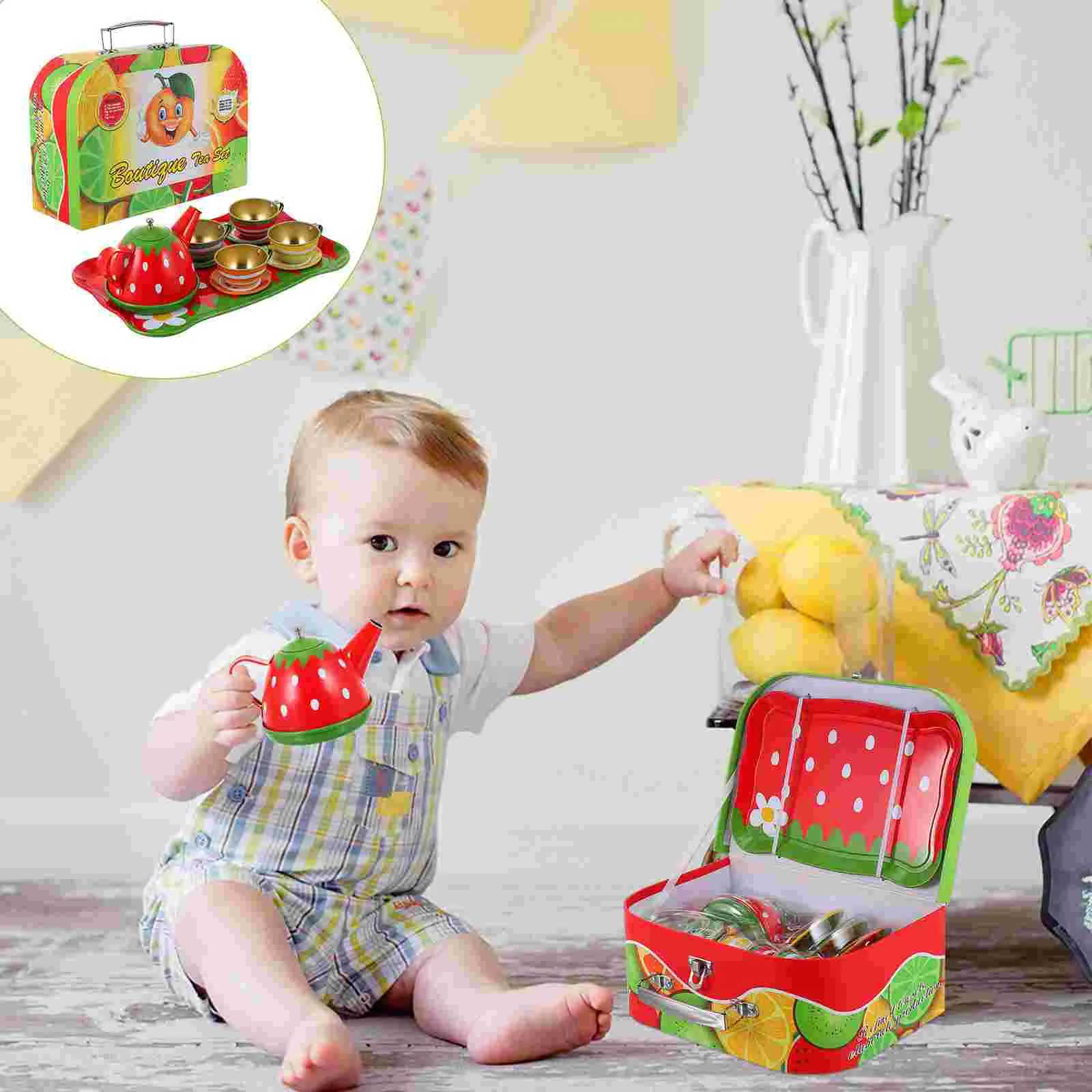 

1 Set Fruit Style False Tea Set Children Toys with Portable Box