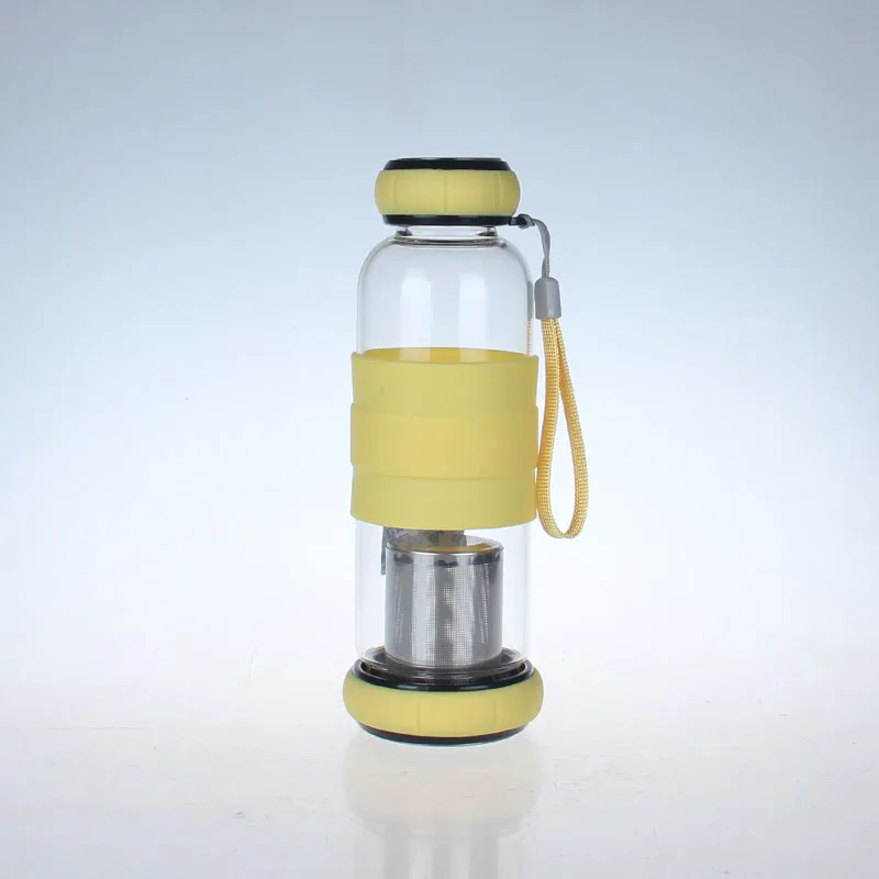 Термостойкая стеклянная бутылка для воды с крышкой в виде тыквы и ситечком чая