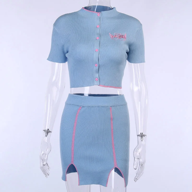 Женский облегающий Трикотажный костюм Gothblack повседневный комплект из 2 предметов