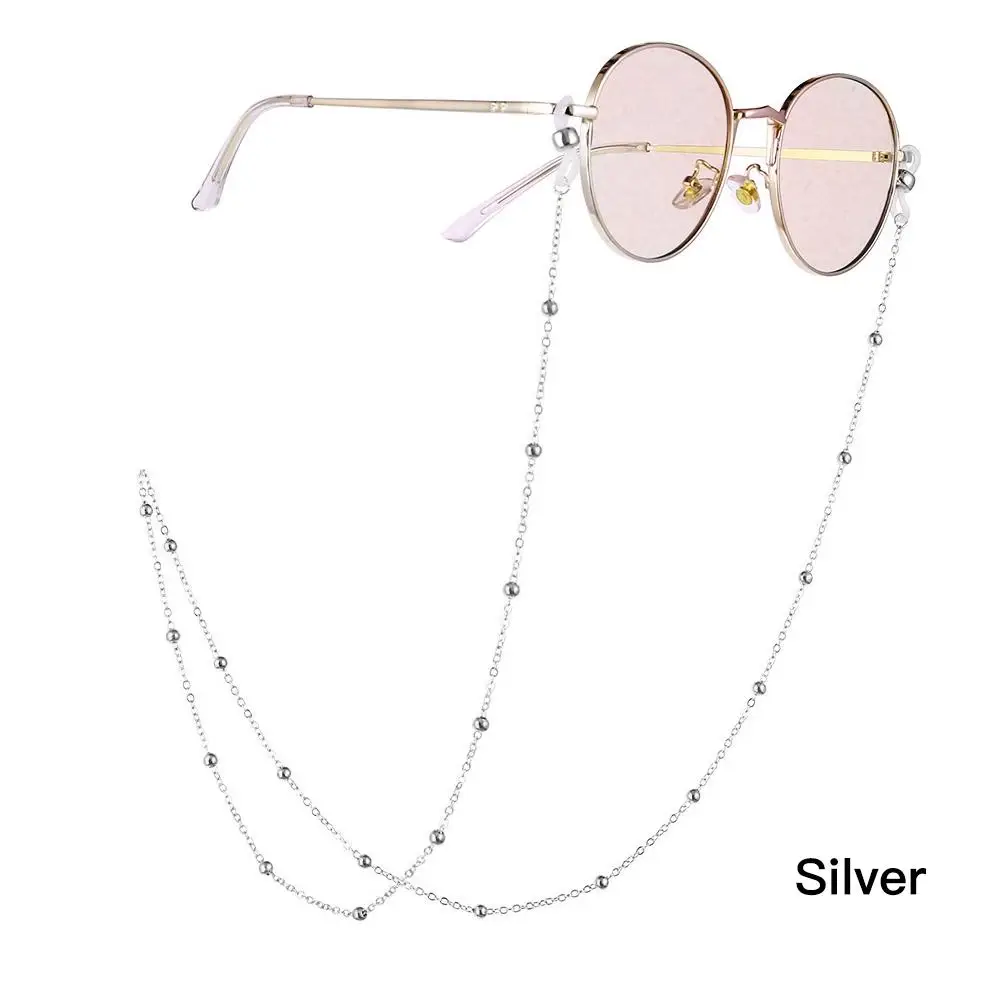 Silver Glasses Chain Women Men Eyewear Accessories Stainless Steel 70CM Eyeglass Chains Sunglasses Reading Beaded Glasses Chain - Цвет: Silver