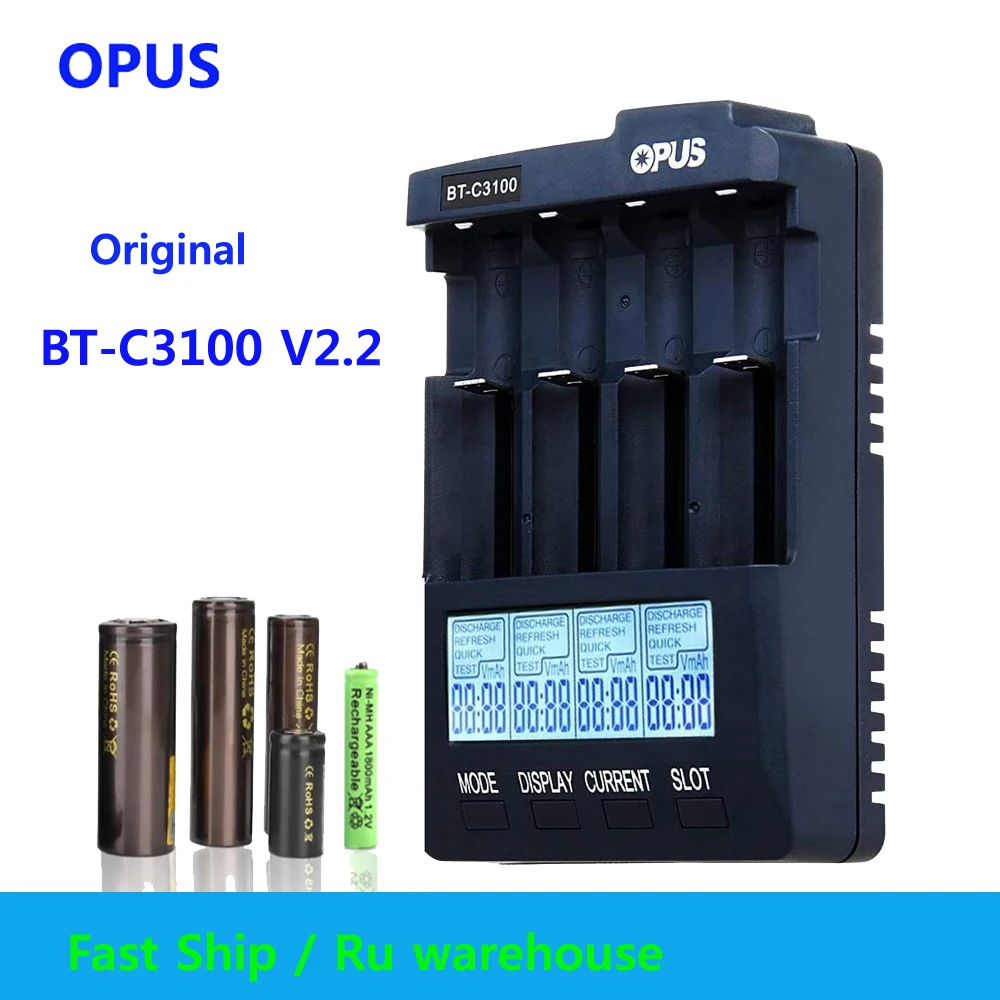 

Original OPUS BT-C3100 V2.2 Digital 4 Slots LCD Battery Charger For Li-ion NiMH NiCd AAA AA 18650 10440 17500