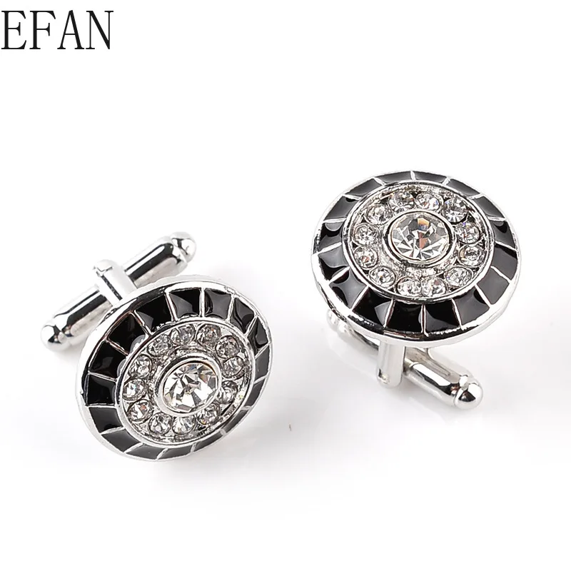 

Черные Серебряные Круглые Эмалированные мужские запонки, запонки с кристаллами для мужчин, запонки Стразы для вечевечерние НКИ, запонки, пу...