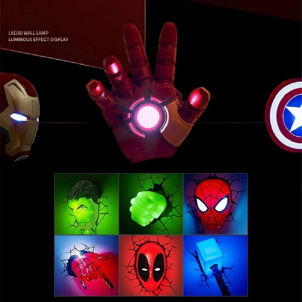 

Creative Night Light Avengers Series Captain America Iron Man Hulk 3D Marvel LED Wall Lamp Decor Bedroom For Christmas Kids Gift