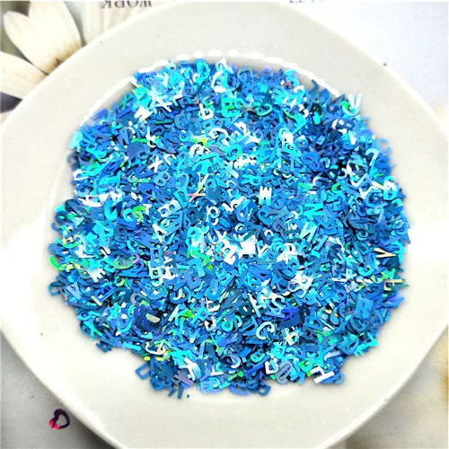 Laser lake blue 10g Ультра-тонкая PET блестки 5 мм Письмо Лазерный блеск 3D блестка для ногтей пайетки Eo-Friendly свободные блестки для украшения для ногтей 10 г - Цвет: Laser lake blue 10g
