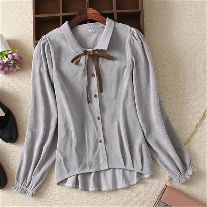 Женская Вельветовая блузка рубашка Осень-зима плиссированные Асимметричные