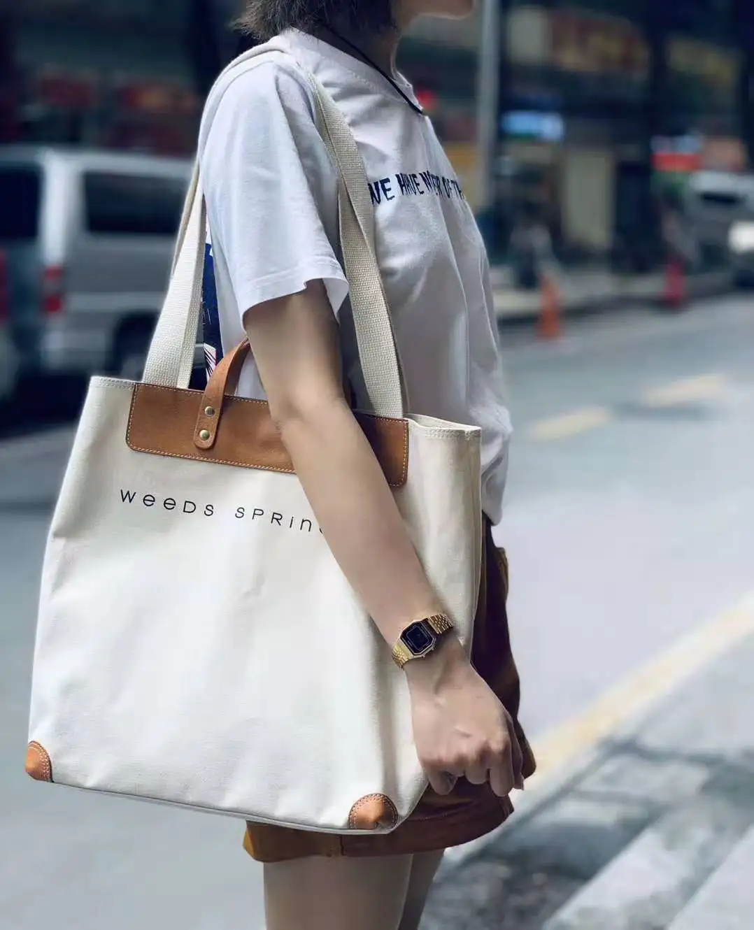 

Natural Cowskin Leather Collocation Thick Canvas Fashion Retro Women Handbags Contrast Color Contracted Atmospheric Shoulder Bag