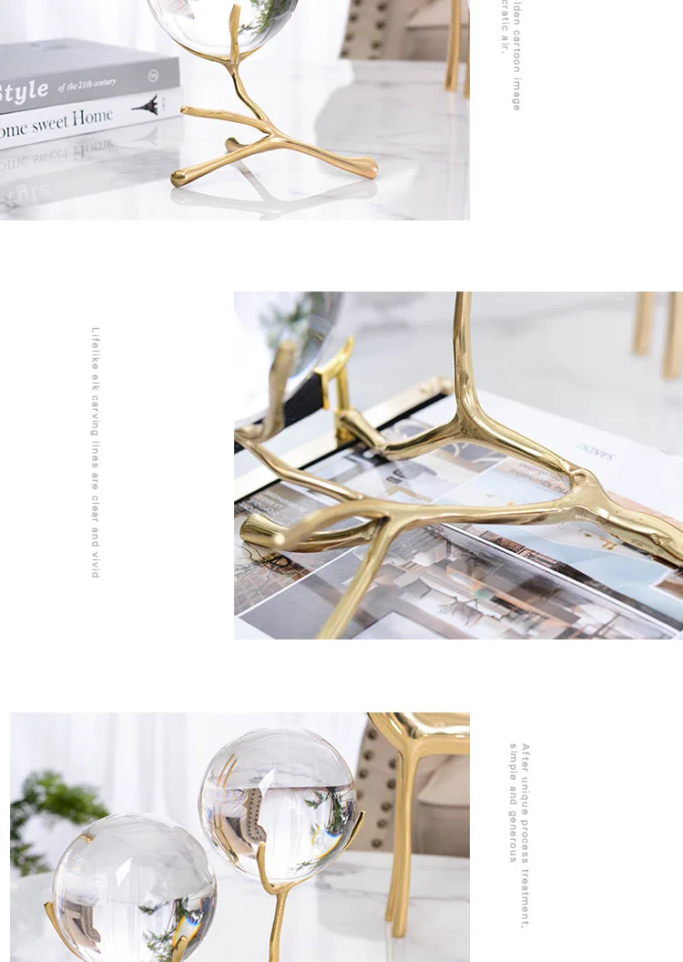 

Nordic Brass Branch Stand With Crystal Ball Ornaments Modern Living Room Office Desktop Ornament Home Decoration Accessories