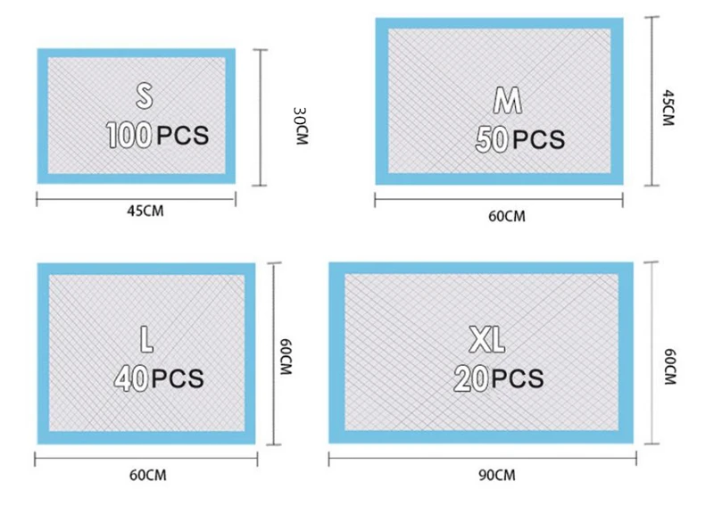 100/50/40/20PCS Super Absorbent Pet Diaper Dog Training Pee Pads Disposable Healthy Nappy Mat For Pet Dog Cats XL/L/M/S 4 Sizes