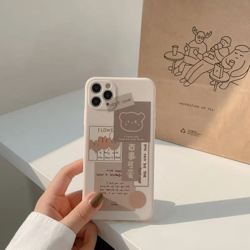 retro chocolate smile sweet bear art phone case for iphone 13 12 11 pro max xr xs max 7 8 plus 13mini 7plus case cute soft cover free global shipping
