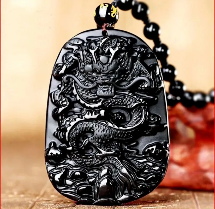 

Статуя натурального черного дракона, ручная работа, Нефритовый Кулон, подвески из нефрита, мужские ожерелья, женские ожерелья с цепочкой, мо...