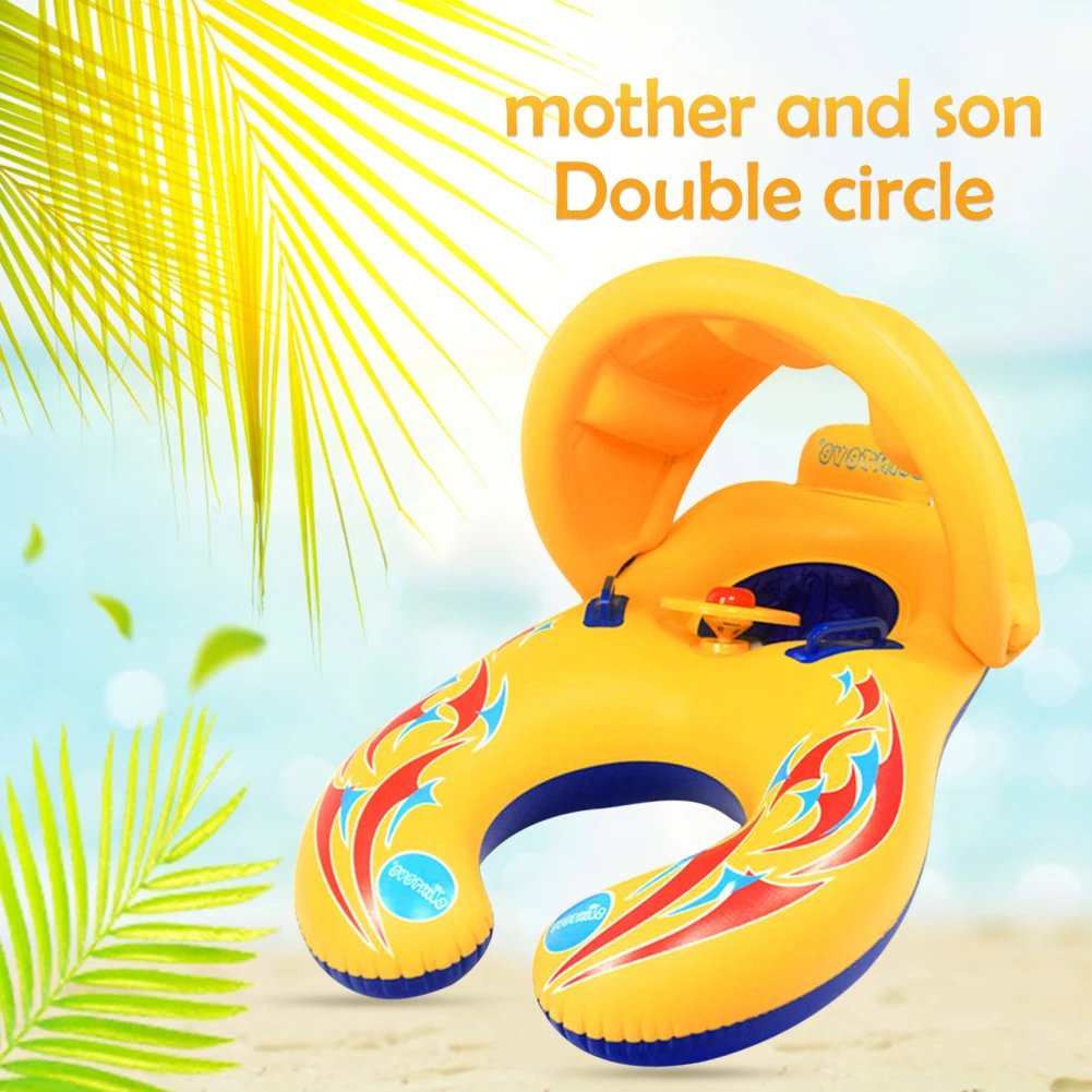 

Kids Baby Swimming Float Ring Inflatable Swim Pool Ring Double Raft Rings Bathing Circle Safety Water Toy with Sunshade