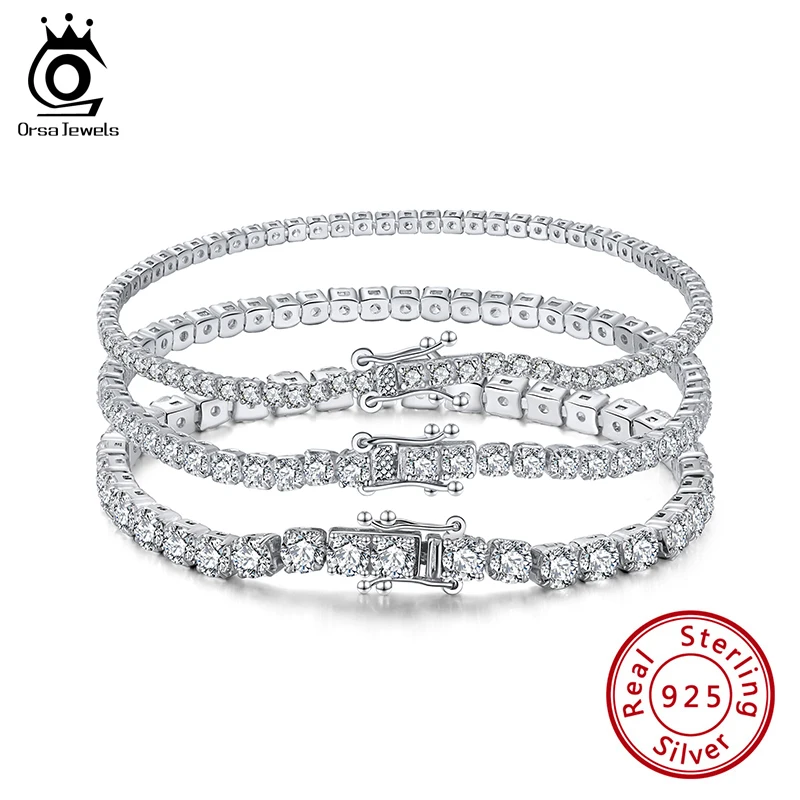 ORSA JEWELS 2 мм 3 4 циркониевый теннисный браслет для женщин мужские 925 серебряные