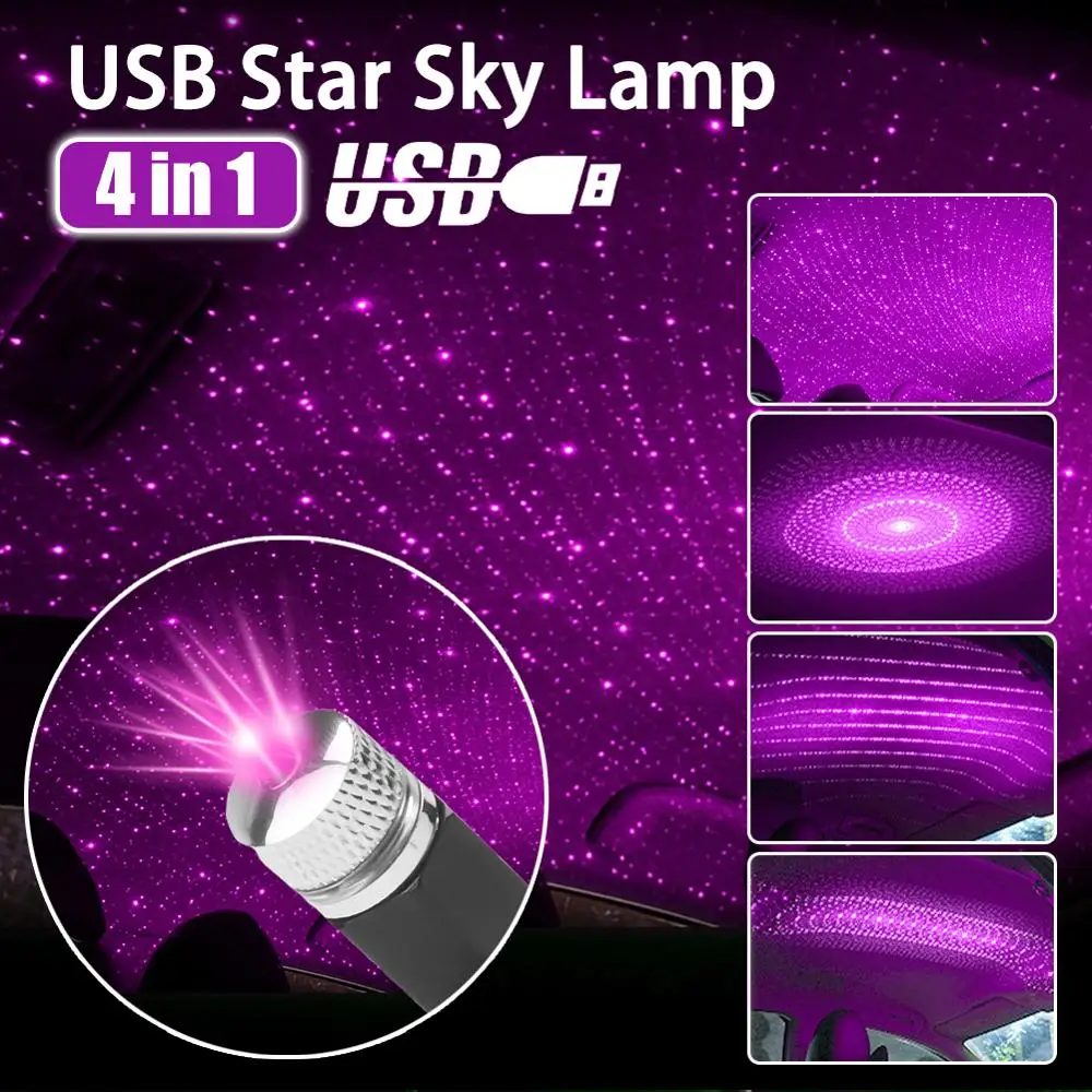 Светодиодный USB-светильник на крышу автомобиля, атмосфера звездного неба, миниатюрный светодиодный декоративный светильник в виде звезды, 2...