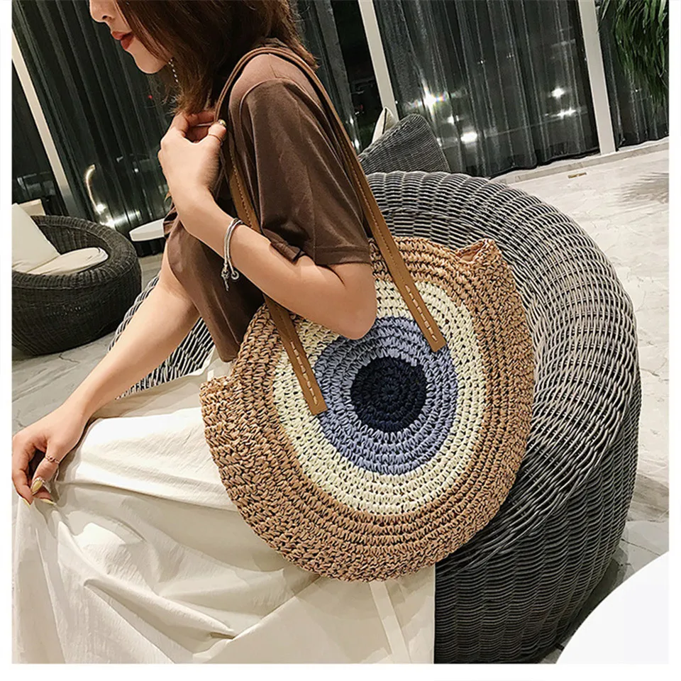 REALPERKY женские летние круглые соломенные сумки женские ручные тканые круглые пляжные сумки из ротанга Женская богемная сумочка в стиле Бали через плечо