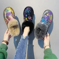 womens student snow boots with color rhinestones and velvet thick cotton shoes flat comfortable snow boots