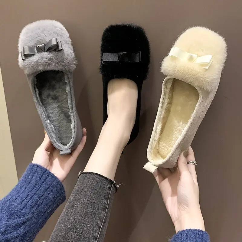 

Winter Shoes Women Autumn Bow-Knot Casual Female Sneakers Elegant Round Toe Loafers Fur Fall Butterfly Moccasin New Driving Basi