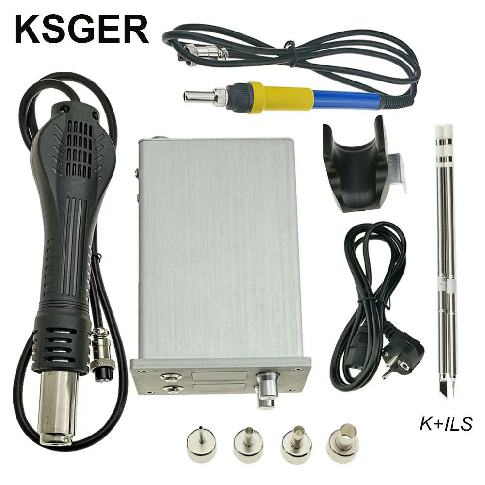 Sets 2 KSGER T12 паяльник станция 2 в 1 SMD горячего воздуха пистолет для пайки и распайки DIY наборы вакуумный Электрический STM32 контроллер OLED - Color: Sets 2