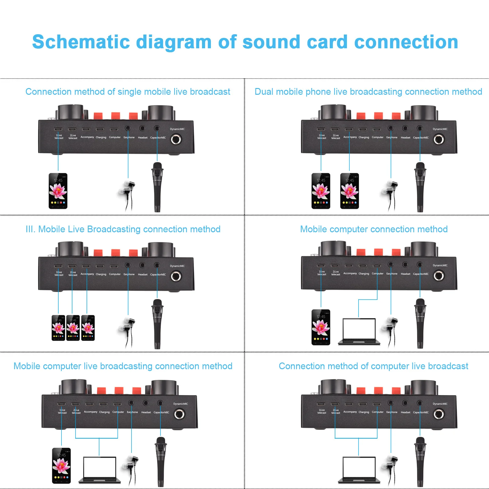 V8S External Live Sound Card Mixer Board for Broadcasting Music Recording with 16 Funny Effects BT Connection | Электроника