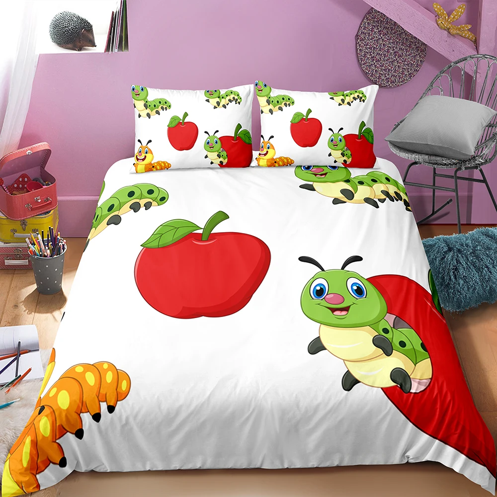

Домашний текстиль комплект детских одеял мультяшный Забавный червячный Красный Фруктовый муравей Комплект постельного белья из микрофибры пододеяльник один двойной зимний комплект постельного белья