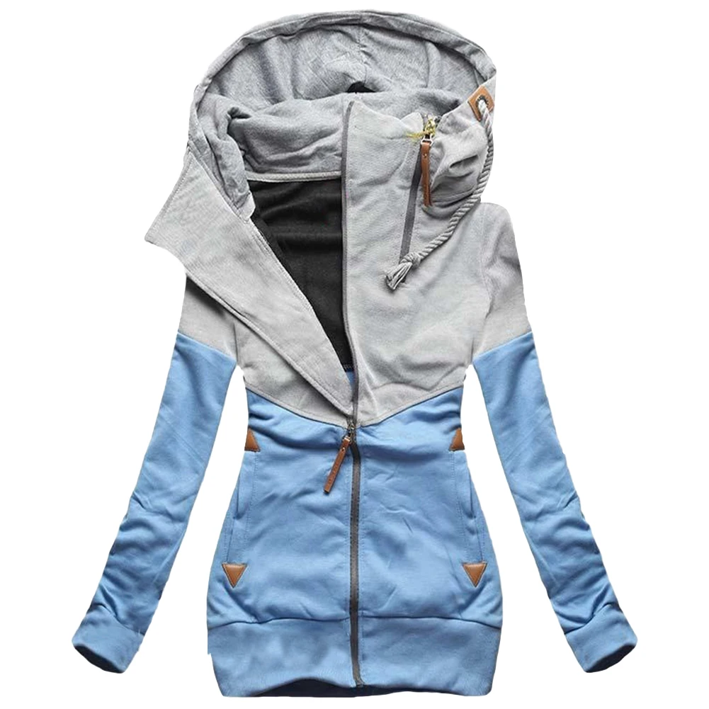 Модная весенняя Осенняя Женская цветная куртка с капюшоном молнией длинным