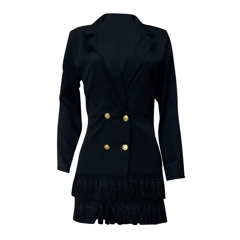 

Blazer Dress Women Blazers 2020 Spring Double Breasted Notched Patchwork Tassel Office Lady Feminino Sexy Daily Work Jackets