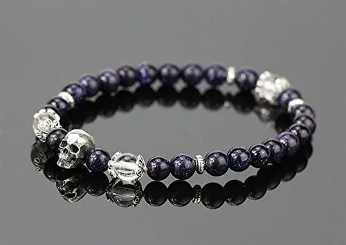 

S925 Silver Skull Blue Sandstone Bracelet Fashion Girl's Women Gift Crystal Custom-Made