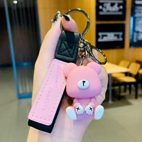 new girl heart pink bear keychains cute cartoon bear anime key chain couple bag car pendant key chain girls keychain key ring