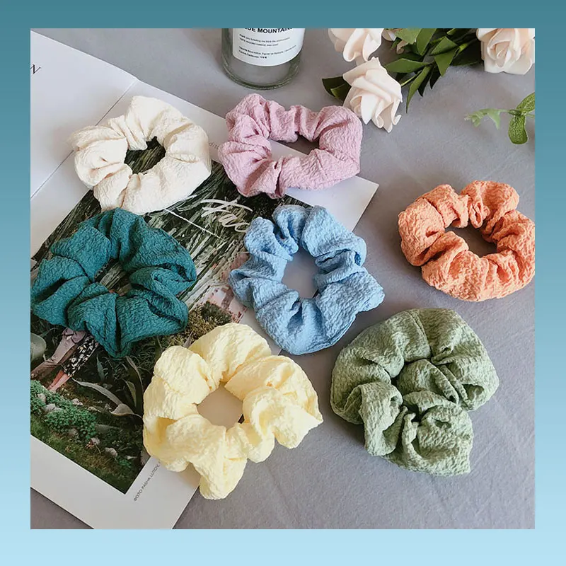 

4.3 Inches Trendy Wrinkle Solid Scrunchie Elastic Hair Bands Sweet Elegant Women Girls Headwear Hair Accessories Ponytail Ring