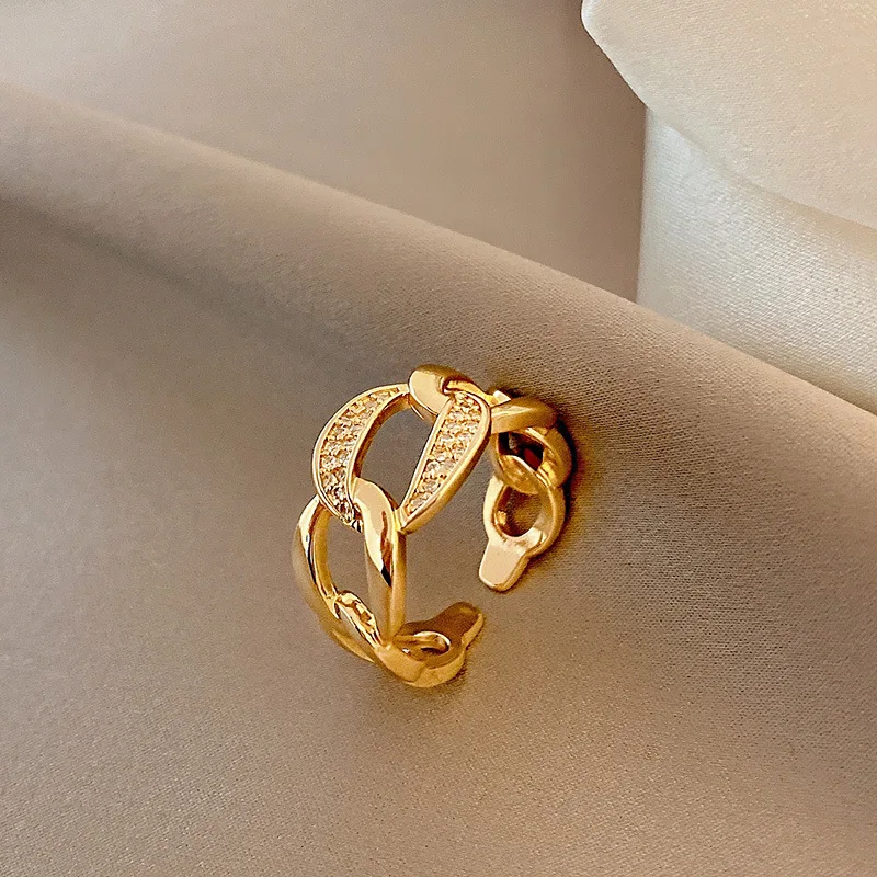 

2021 New Adjustable Ellipse Personality Fashion Sweet Micro-inlaid Zircon Super Flash Index Finger Ring Women Jewelry Gift