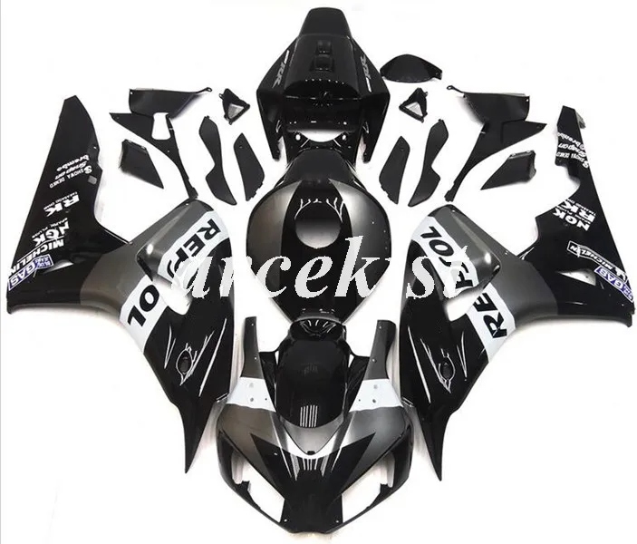 

4 подарка, Новый мотоциклетный комплект из АБС-пластика для Honda CBR1000RR 06 07 2006 2007, комплект кузова черного и серого цвета