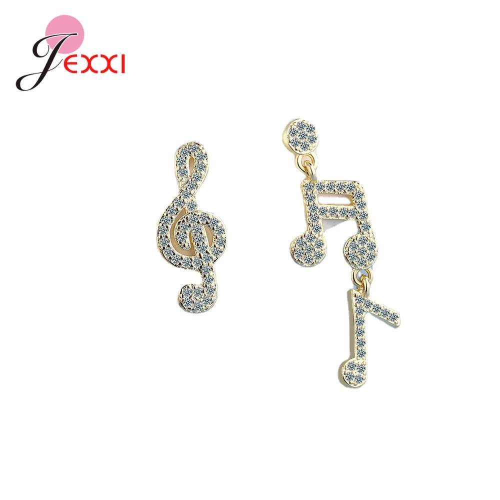 

Note Shaped Stud Earrings For Women S925 Silver Gold Cubic Zirconia Wedding Romantic Bridal Fine Jewelry Engagement Brincos