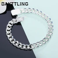 bayttling silver color 8 inch 10mm square side cuban chain bangle bangle for woman man fashion charm wedding jewelry gift