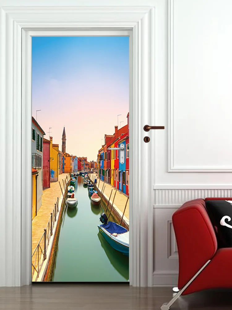 European Architecture Wall Sticker PVC Self-adhesive Waterproof Wallpaper For Living Room Bedroom Door Decor | Дом и сад