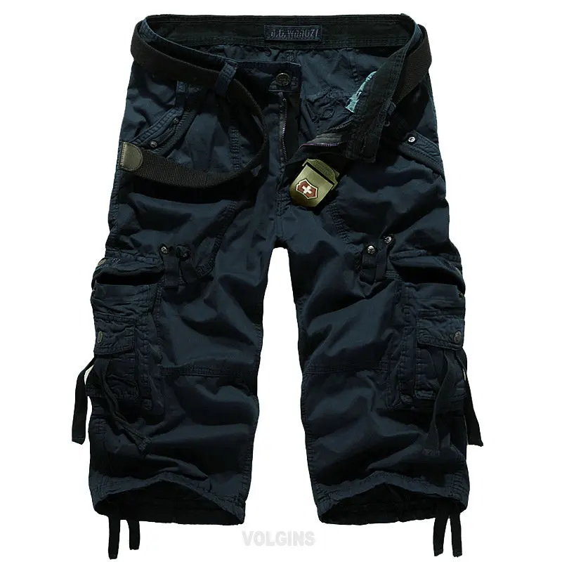 

Summer Cargo Shorts Men Casual Workout Military Men's Shorts Multi-pocket Calf-length Short Pants Men ( Belt is not included )